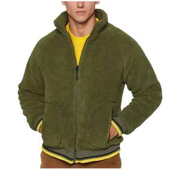 

2019 New Slim Fit Men's Autumn And Winter Jacket Big Pocket Round Neck Lamb Smooth Plush Color Zipper Cardigan Outwear jaquette