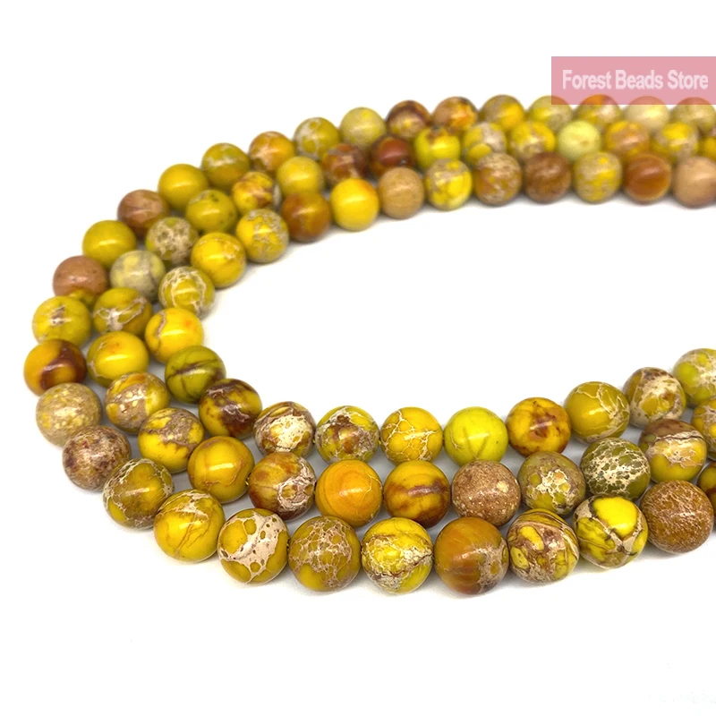 Golden Sea Sediment Natürliche Türkis Kaiser Jaspers Edelstein Runde Perlen Diy Armband für Schmuck Machen 15 "Strand 6 8 10MM