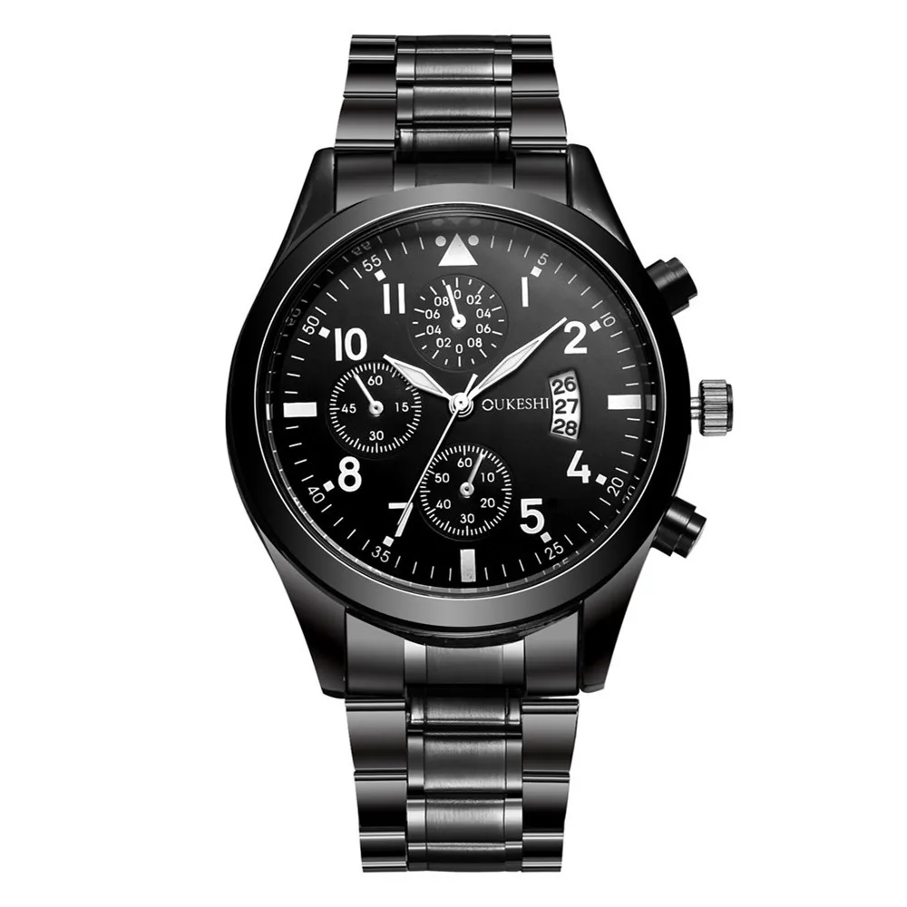 

AliExpress Hot Selling Gun Black Men Steel Watch Oak Shi Clean Steel Watch Strap Calendar Waterproof Business Watch Men's