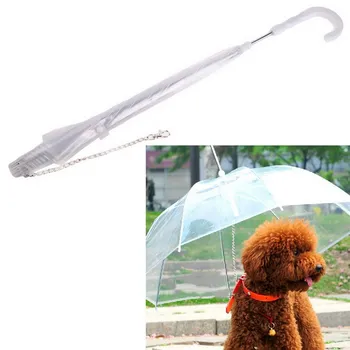 

Dog Walking Waterproof Clear Cover Built-in Leash Rain Sleet Snow Pet Umbrella N06