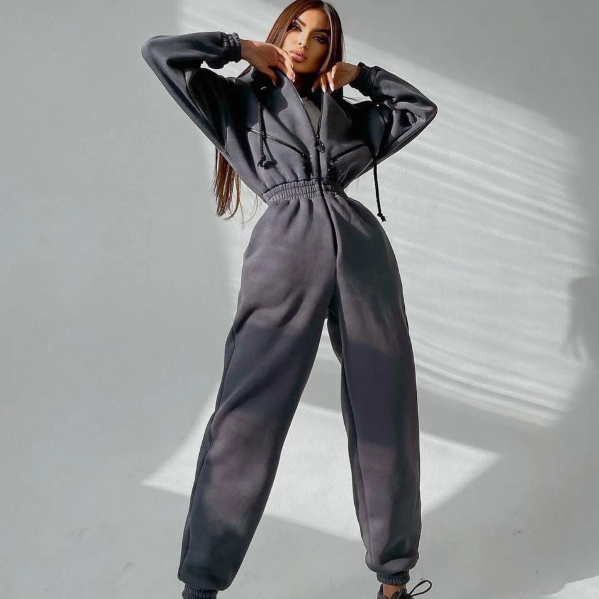 jogging suits women Casual Women Basic Hoodie Two Piece Sets Zipper Drawstring Jacket Outerwear And Elastic Pencil Pant Suit Fall Winter Tracksuit dressy pant suits to wear to a wedding