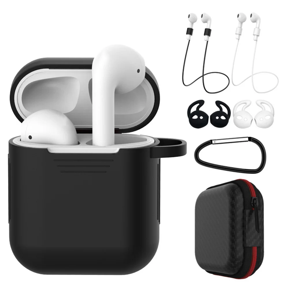 Силиконовый ударопрочный чехол для наушников Защитный рукав для AirPods 2nd с защитой от потери веревки наушники сумка для наушников комплект из 7 предметов - Цвет: 04