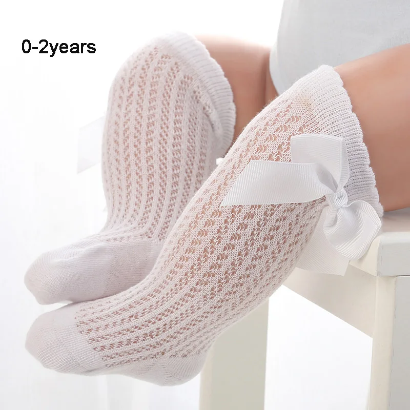 Носки для новорожденных девочек весенне-летние сетчатые носки детские гольфы без пятки с бантом носки принцессы для малышей Calcetines - Цвет: white mesh 0-2