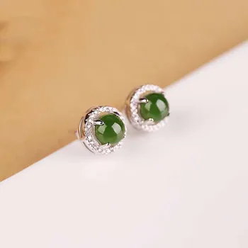 

Xinjiang and Tian Yu silver-encrusted jade jade ear nails women's egg face jade earrings earrings ear chain earrings