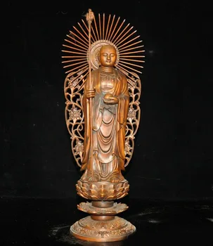 

wedding decoration Old Tibetan Boxwood wood Jizo Ksitigarbha Tang Monk Xuanzang Bodhisattva Statue