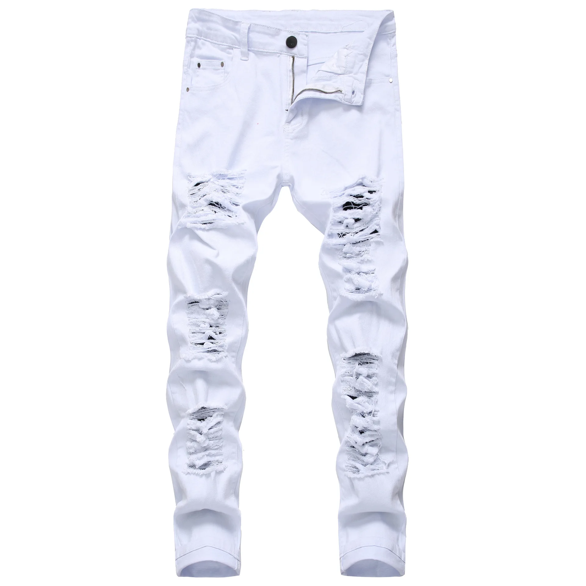 Nueva llegada de los hombres de algodón pantalones vaqueros rasgados de corte Slim Casual en blanco y flaco pantalones vaqueros de hombre de moda elástico hip hop mezclilla Pantalones Hombre