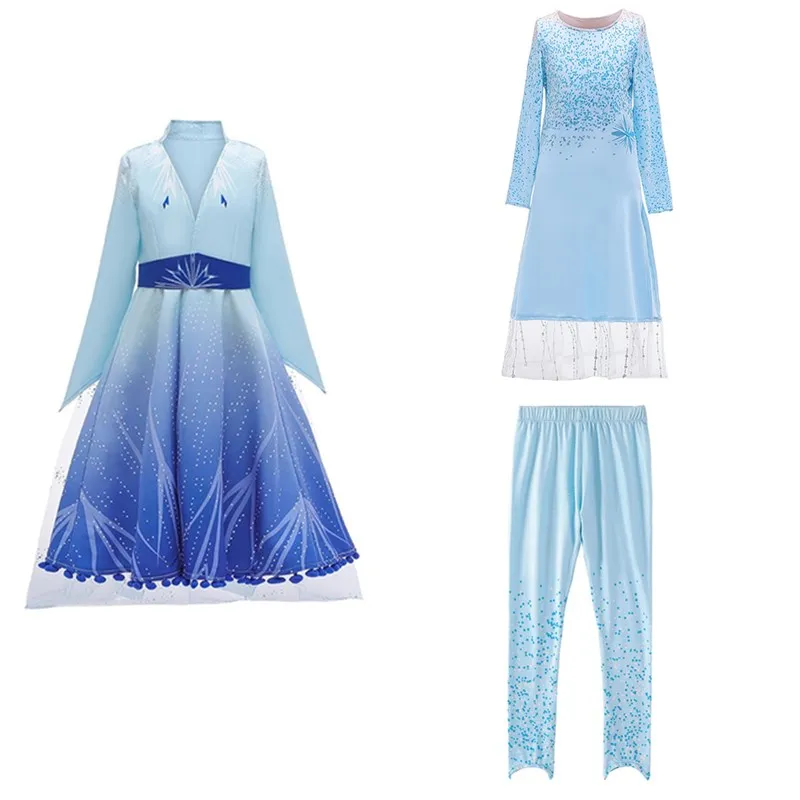 2019 New Queen Elsa Dress up Girls Princess Set Christmas Cosplay Birthday Party Sky Blue For Kids Vestidos | Детская одежда и