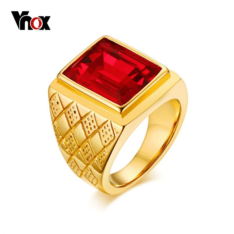 Anémona de mar resumen fácil de lastimarse Vnox Anillos para Hombres Joyería de Piedra Roja Grande Rombo de Acero  Inoxidable de color Oro Anillos de Compromiso|engagement ring|ring forlarge  rings - AliExpress