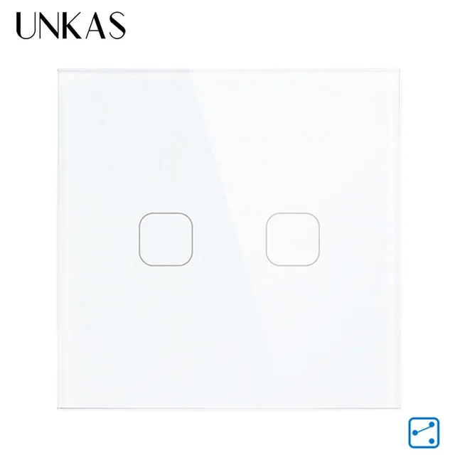 2 Gang 2 Way White UNKAS, 1/2 банд, светильник с панелью из хрустального стекла, настенный сенсорный выключатель, ЕС, сенсорный выключатель, 1 способ/2 способа, сенсорный переключатель - Цвет: 2 Gang 2 Way White