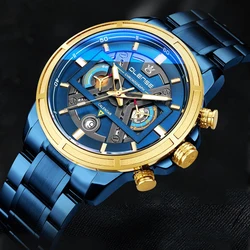 Olense relojes deportivos de acero inoxidable para hombre, pulsera de cuarzo, redonda, luminosa, con calendario, indicador de semana