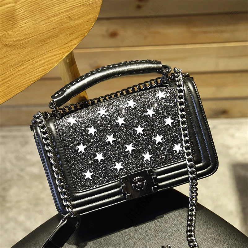 

2017 New Style Handbag Versatile Brand Five-pointed Star Small Sachet Cool GIRL'S Bag with Chain L Sequin Crossbody Bag