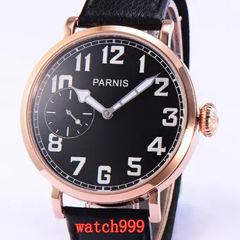 

Parnis 46 mm Rose gold case Sapphire Crystal casual men's watch Leather strap luxury fashion men's hand-wind mechanical watches