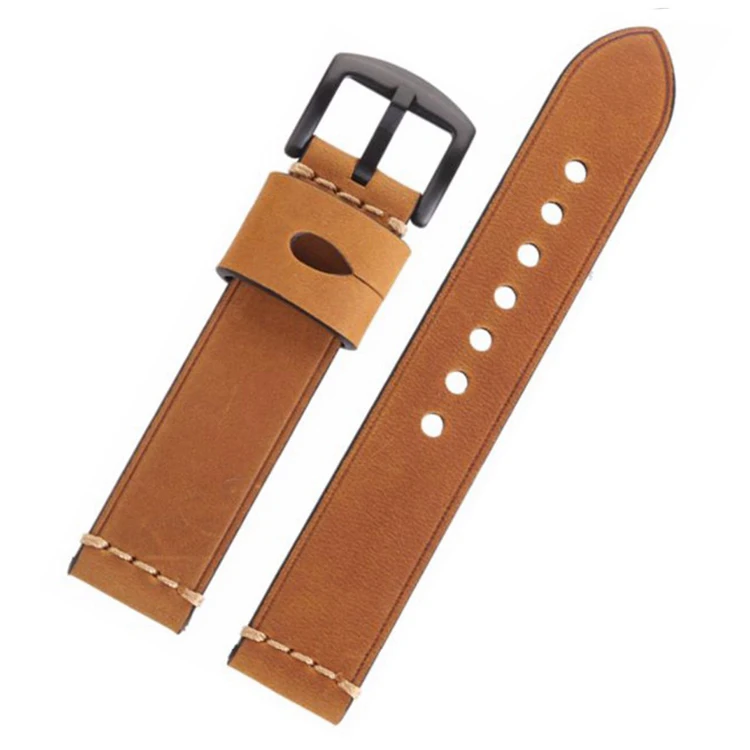 TAN Black Buckle EACHE промасленные стороны ручной работы строчка Натуральная кожа браслет сталь Матовый пряжка или покрытие черная Пряжка 20 мм 22 мм 24 мм - Цвет ремешка: TAN Black Buckle