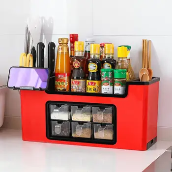 

Seasoning Bottle Storage Box Kitchen Knife Brush Jar Spoon Organizer Holder Case Sugar Pepper Layers Box Kitchen Srotage Gadgets