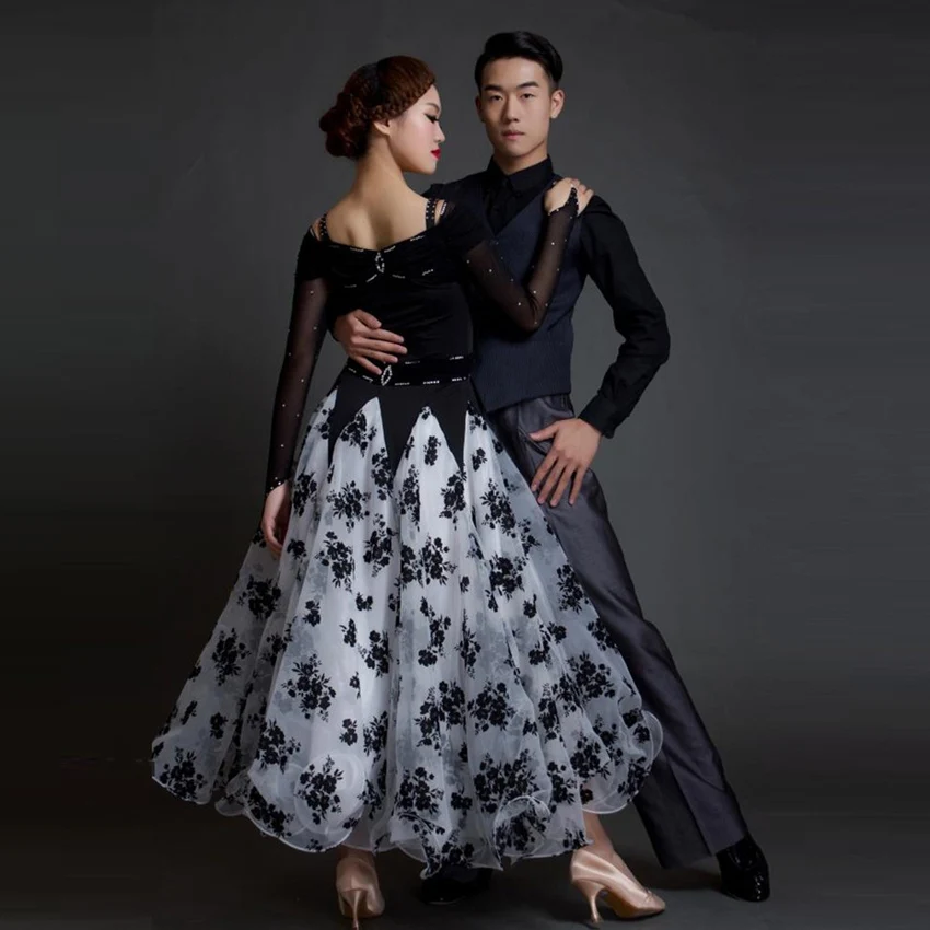new big swing elegant modern dance costumes female flower splicing waltz/tango/quickstep/ballroom dance for competition