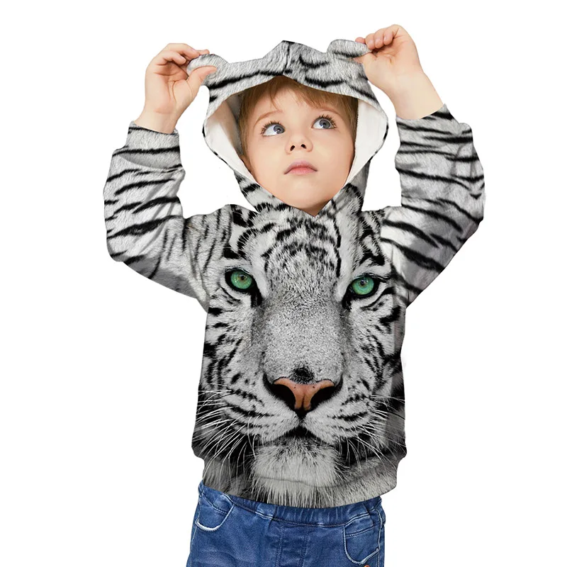 Funny Leopard Print Long Sleeve Baby Hoodie Hooded Toddler Girls Boys Sweatshirts with Ears Autumn Children Clothes Pullovers