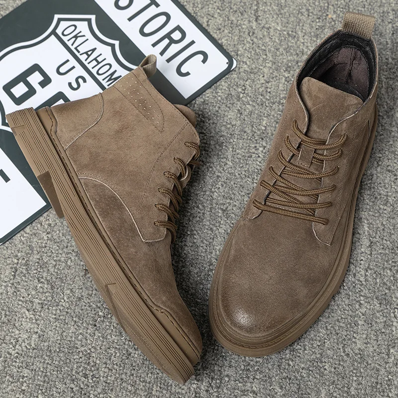 

Autumn & Winter Genuine Leather Martin Boots Men's Hight-top Work Shoes Mid-top Wolf Warriors Fashion Man Boots British Style Co