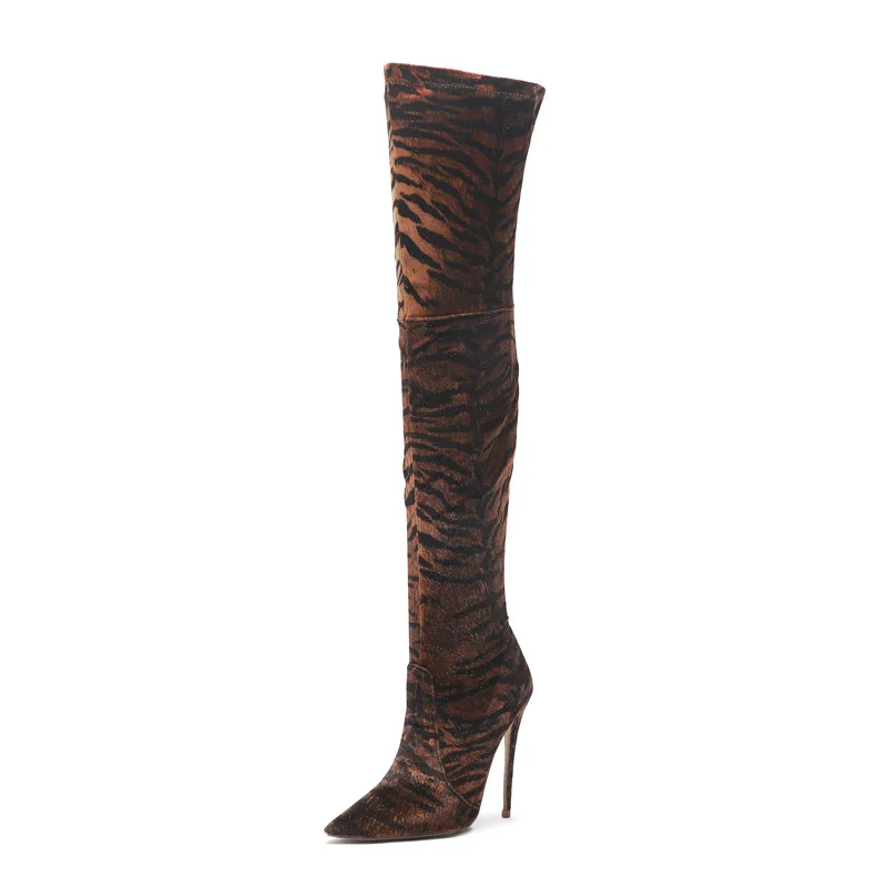 

COCOAFOAL Leopard Women's Over The Knee Boots Woman High Heel Botas Sexy Leopard Pointed Toe Thigh High Boots Fashion Sexy Shoes