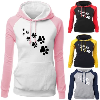 

Cartoon Puppy Footprints Hoodies Hoody Women Casual Coat Sweatshirts Hooded Daily Casual Coat