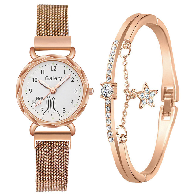 Brand 2pcs Set Casual Watch For Women Rhinestone Bracelet Watch Leather Ladies Wrist Clock Simple Dress Gfit Montre Femme