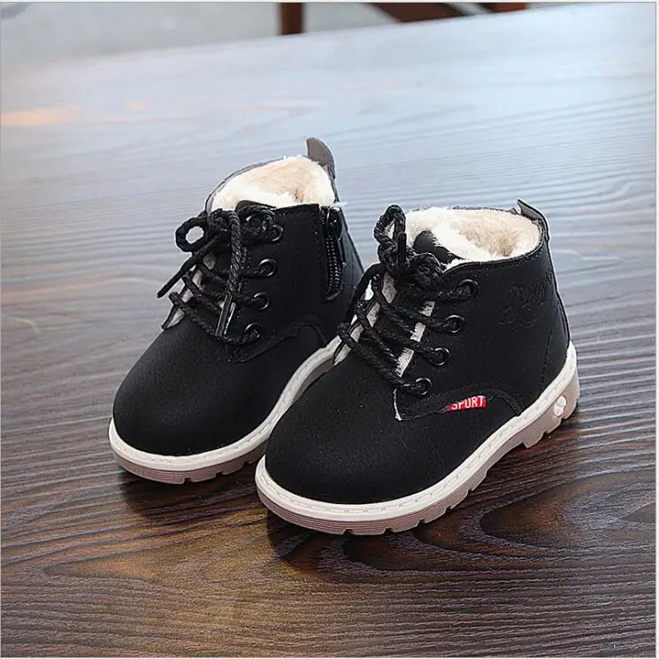 

2019 Winter Children Snow Boots Girls Boys Martin Boots Fashion Microfiber Leather Boots Kids Cotton Padded Sneakers