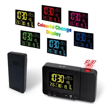 

1 PCS Color projection clock temperature dual alarm clock USB charging VA screen HD display projection clock alarm clock