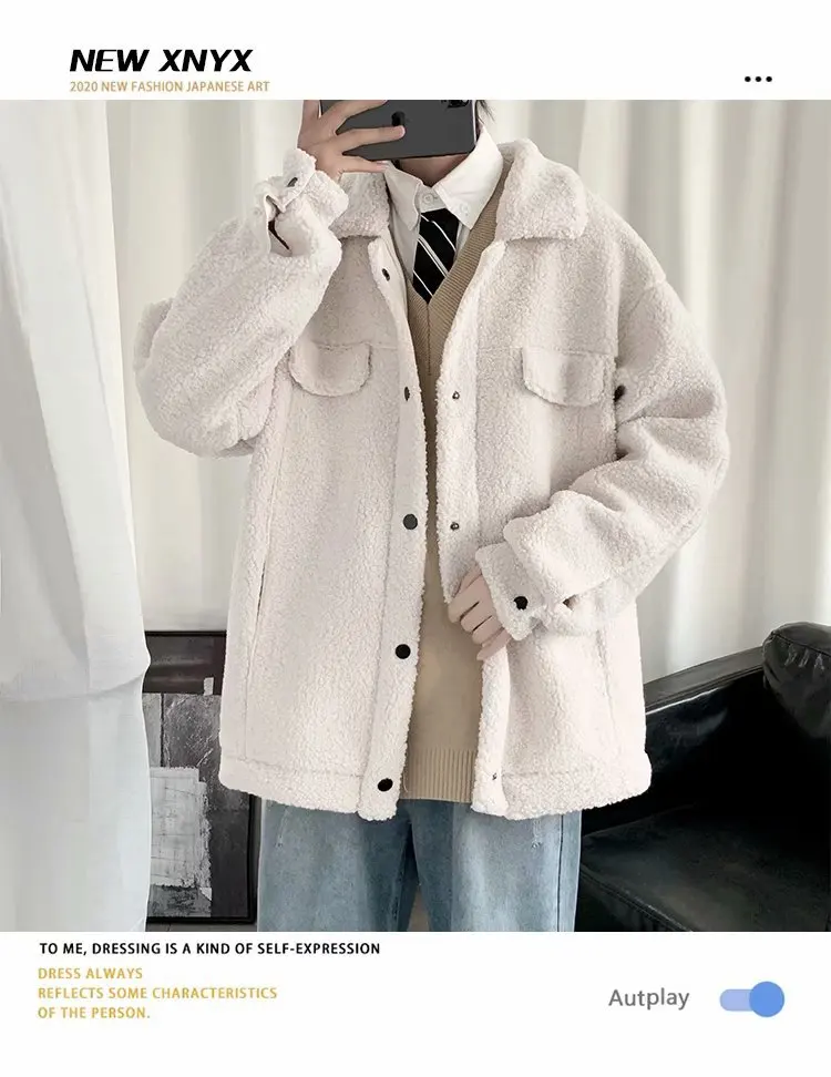 vest jacket Men Fashion Faux Lamb Wool Coat Men's Autumn and Winter Korean Thickening Couple Cotton-padded Clothes Tide jackets shell jacket