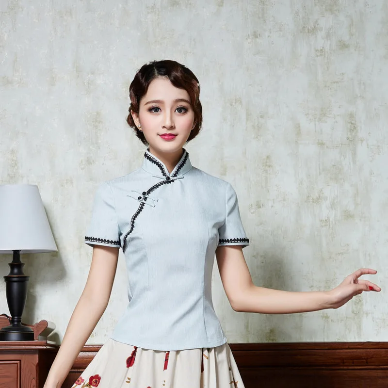 SHENG COCO, Ретро стиль, короткий рукав, блузка для женщин, хлопок, лен, Qipao, художественная, Cheongsam, блузка, традиционная китайская одежда, топы Ципао