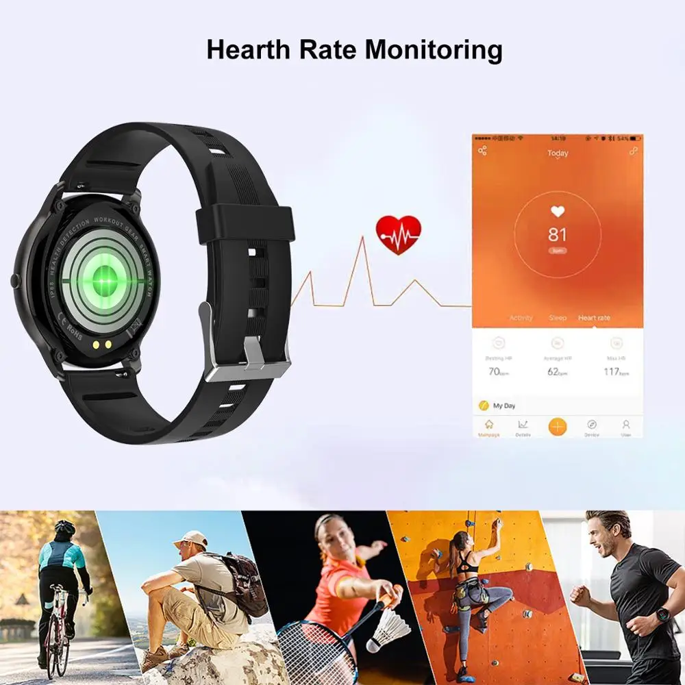 US $32.39 Blulory BW11 Smartwatch Bluetooth Sport 5ATM Heart Rate Monitor Waterproof Call Reminder Notification Vibration