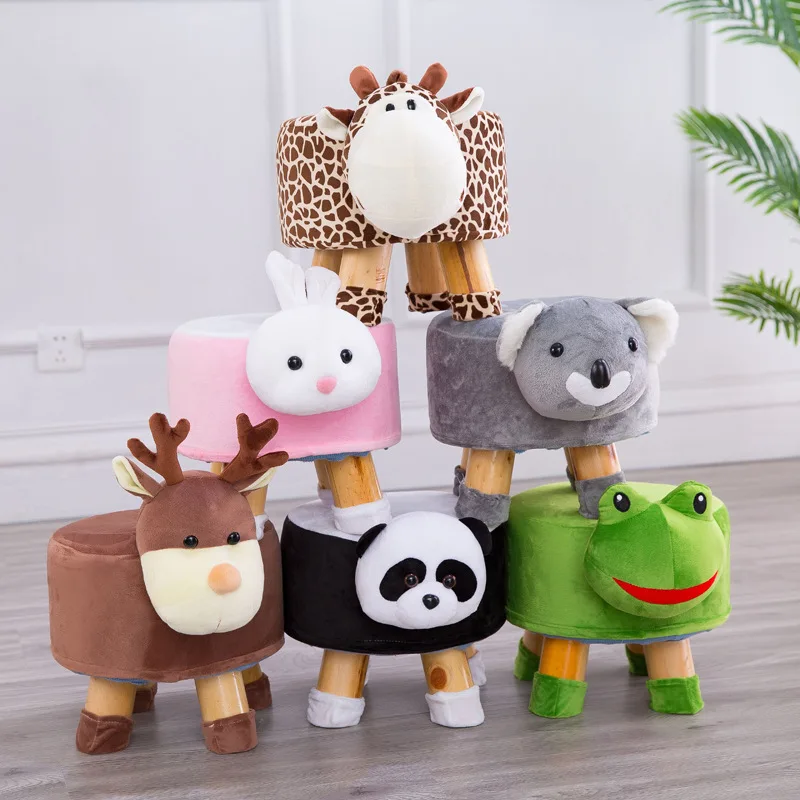 

Solid Wood Animal Small Stool Children's Bench Plush wan ju deng Household Low Stool Baby Cute cartoon deng Footstool