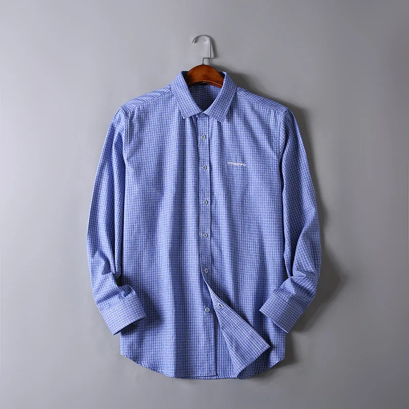 Мужская клетчатая рубашка с длинным рукавом размера плюс 4XL 5XL 6XL 7XL, деловая мода, классический стиль, мужская Свободная рубашка, брендовая одежда - Цвет: Light Blue