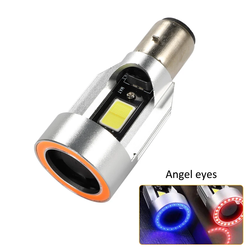 

2020 High Quality LED 20W*2 2000LM*2 Hi/Lo Beam DC12V 6000K BA20D Plug Led Motorcycle Headlight lamp with Angel Eyes Red Blue