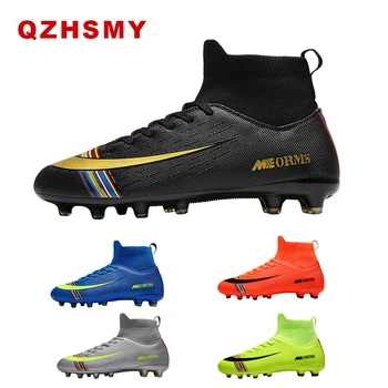 

Long Spikes Men Black Soccer Shoes Kids Cleats Training Football Boots High Ankle Sport Sneakers Size 35-45 Botas De Futbol
