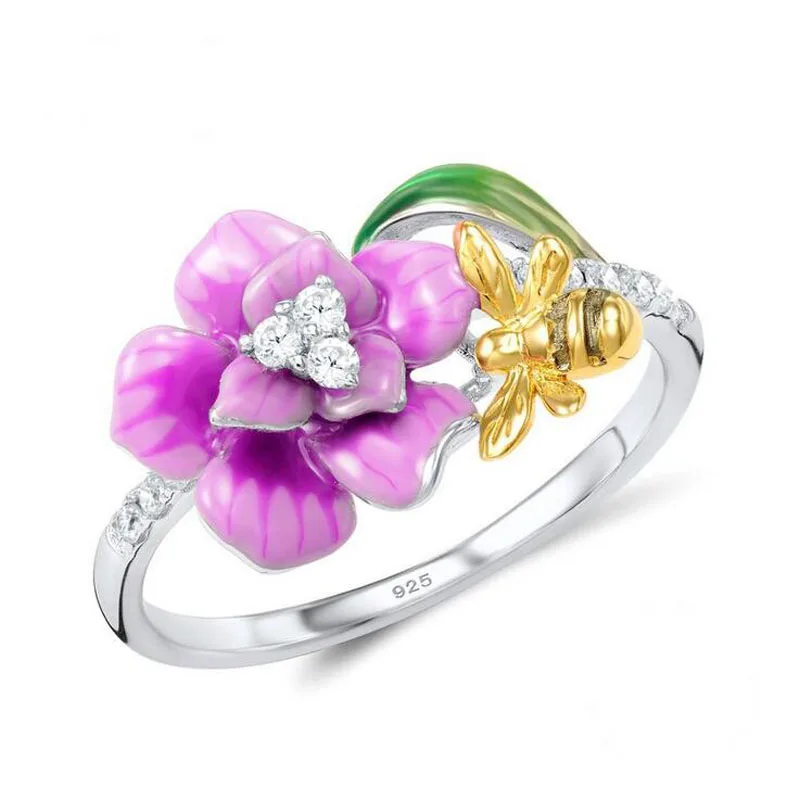 ring Модный серебряный цвет, голубой эмаль, циркон, стрекоза, цветок, ювелирные наборы для женщин, Простые Вечерние, ожерелье, серьги, кольцо, подарок, ювелирное изделие - Окраска металла: ring