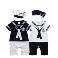 Baby Boy Clothes Girl Navy Romper Summer Newborn Kids Sailor Jumpsuit Hat 2Pcs Sets Body Short Sleeve Anchor Printed Suit