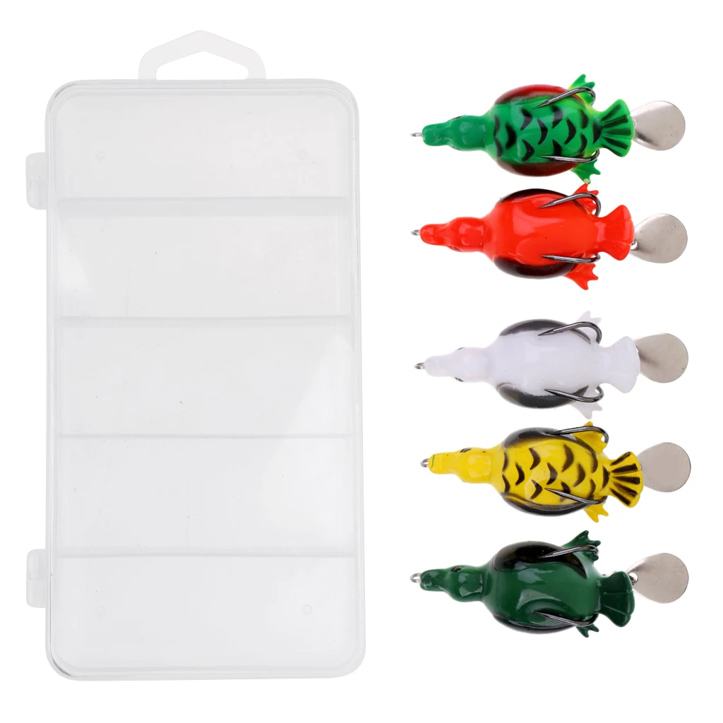 5pcs 6.5cm Plastic Fishing Lures Topwater Artificial Duck Baits 3D eyes Fishing Accessories Life-like Swimbait Frog Lure Hook