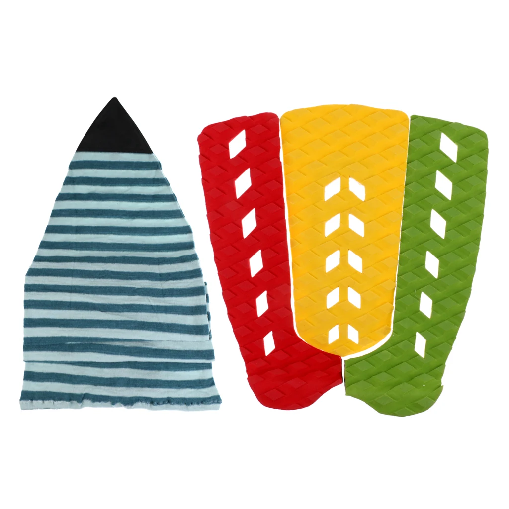 Surfboard Shortboard Stretch Cover Sock Bag & 3 Non-slip EVA Traction Pad for Skimboarding Paddleboard