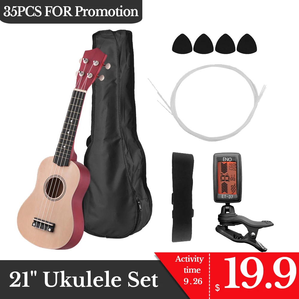 

21" Basswood Ukulele Set Colored Acoustic Soprano Ukulele Guitar Musical Instrument for beginners With Tuner+String+Strap+Bag