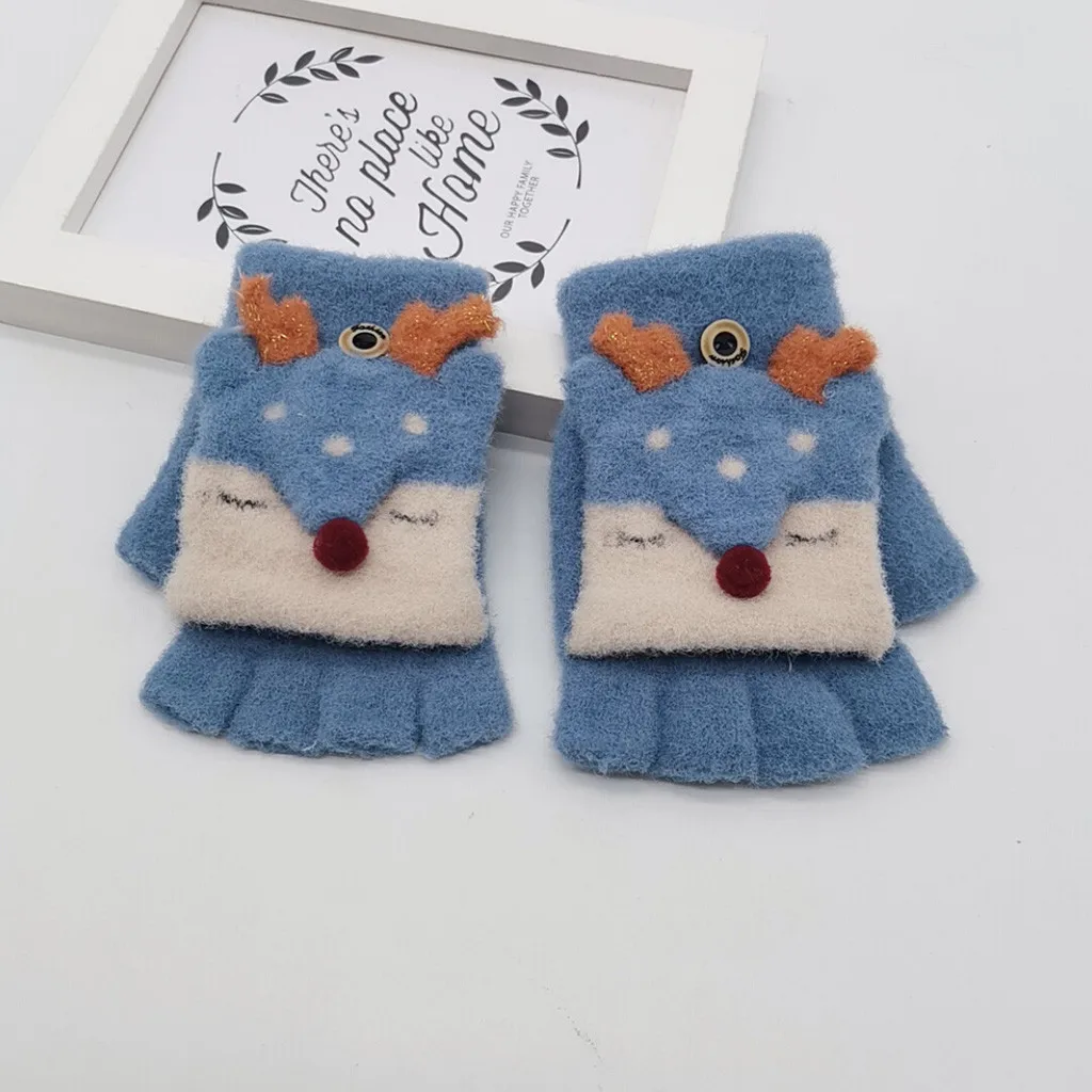 Детские зимние теплые рождественские перчатки для маленьких мальчиков и девочек, Перчатки С Откидывающейся Крышкой, детские милые перчатки