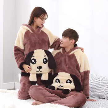 

Winter New Long Sleeve Women Pajamas Set Warm Big Eye Bear Flannel Pajama Couple Coral Velvet Sleep Wear Pyjamas 2Piece Set