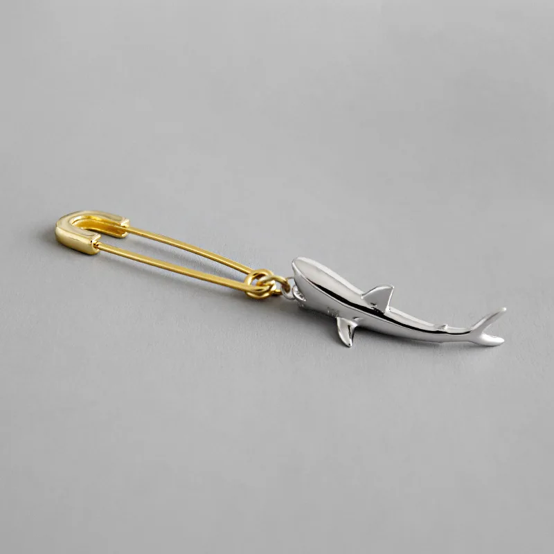 

Chozon creative shark pin earring S925 sterling silver elegant polish face shark pin female earring nature animal buckle earring