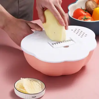 

2 in 1 Kitchen Grater Multi-function Vegetable Cutting Tool Slicer with Draining Basket Vegetable Storage Basket (Random Color)