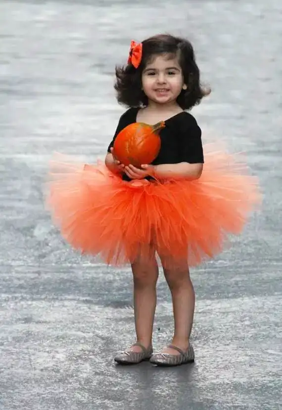 New retail Girl Orange Tutu baby fluffy ballet Tulle pet skirt with ribbon bow children's party