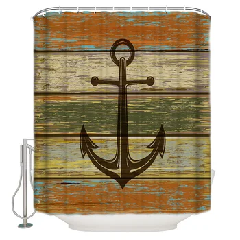 

WARMTOUR Shower Curtain Vintage Wooden Board Texture With Anchor Bath Curtains Bathroom Decor with Hooks