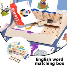 Boîte magique en bois Alphabet, mots anglais, orthographe, Puzzle assorti avec cartes Double face, jouet cadeau pour enfants d'âge préscolaire