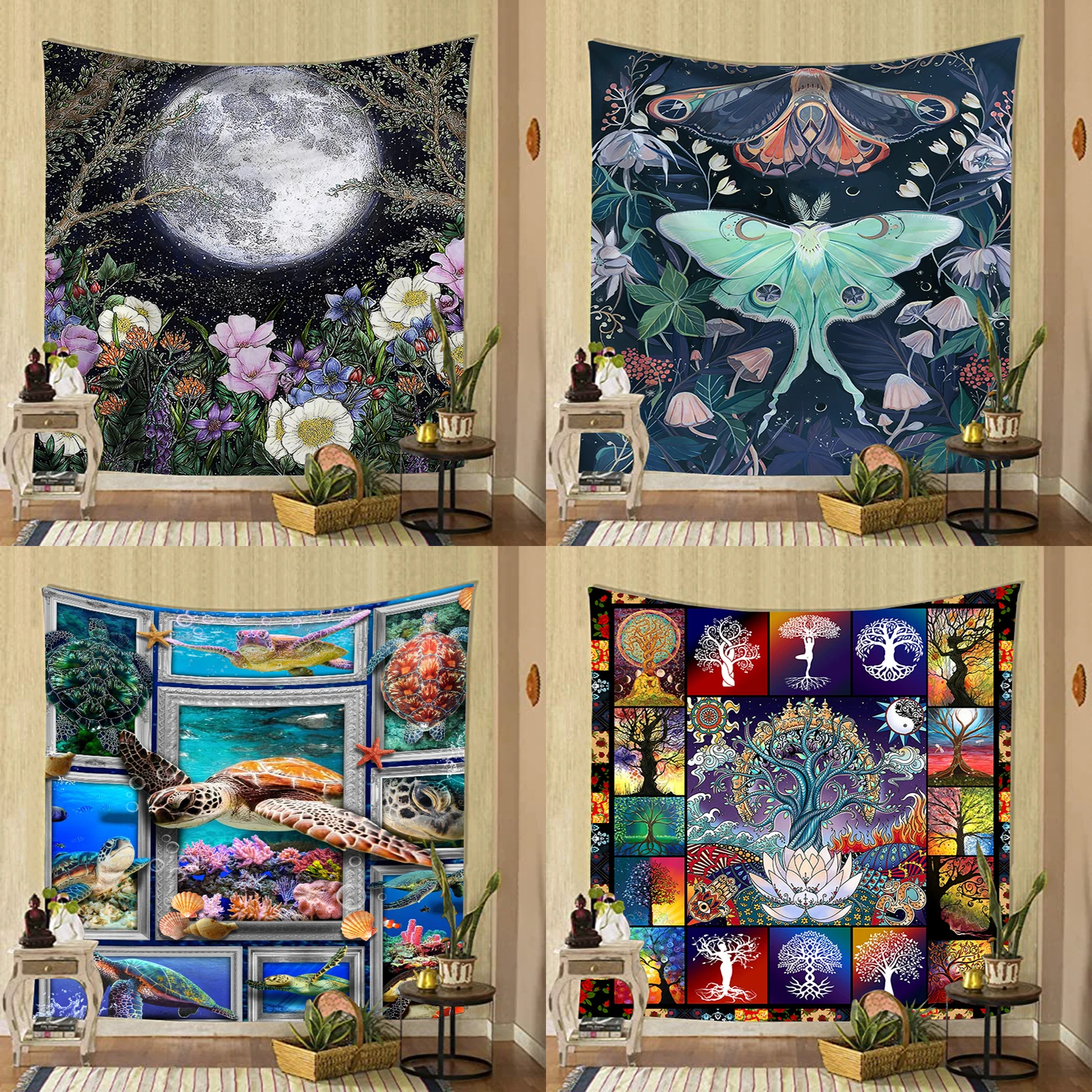 3D Printed Butterfly and Moon Wall Hanging Tapestry For Bedroom Decor Sandy Beach Throw Rug Blanket Travel Camping Mattress Mats | Мужская