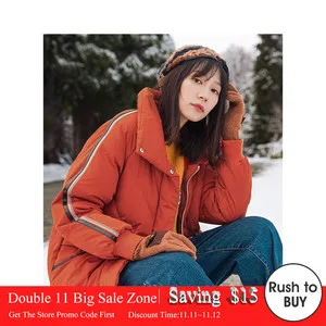 

INMAN Winter Fashion Sport Style Stand Up Collar Hooded Split Color Women Long Down Coat