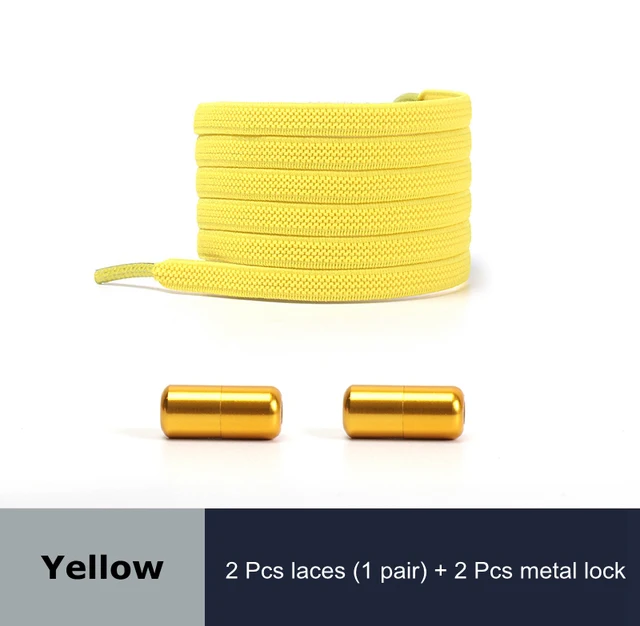 Free to Match Elastic Shoelaces Lock Lazy Laces Flat Multi Color Options No Tie Shoelace Round Capsule Metal 18 Colors Yellow