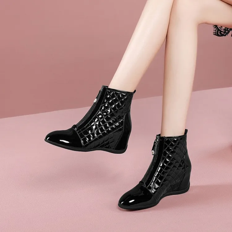 

MLJUESE 2021 women ankle boots Cow leather winter short plush black color zippers round toe wedges heels female ankle boots