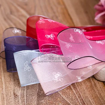 

100yards 25mm 38mm printed butterly bowknot organza sheer ribbon hair bow diy accessories hand craft supplies girl decoration